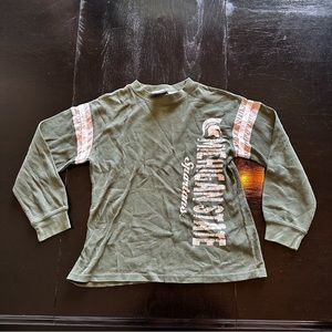 Vintage XS Michigan State Football Waffle Knit Green and White Long Sleeve